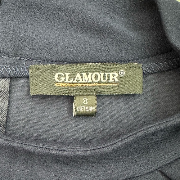 NWT Glamour Navy Tipped Scuba Crepe Ruffle Neck Sheath - Picture 7 of 7